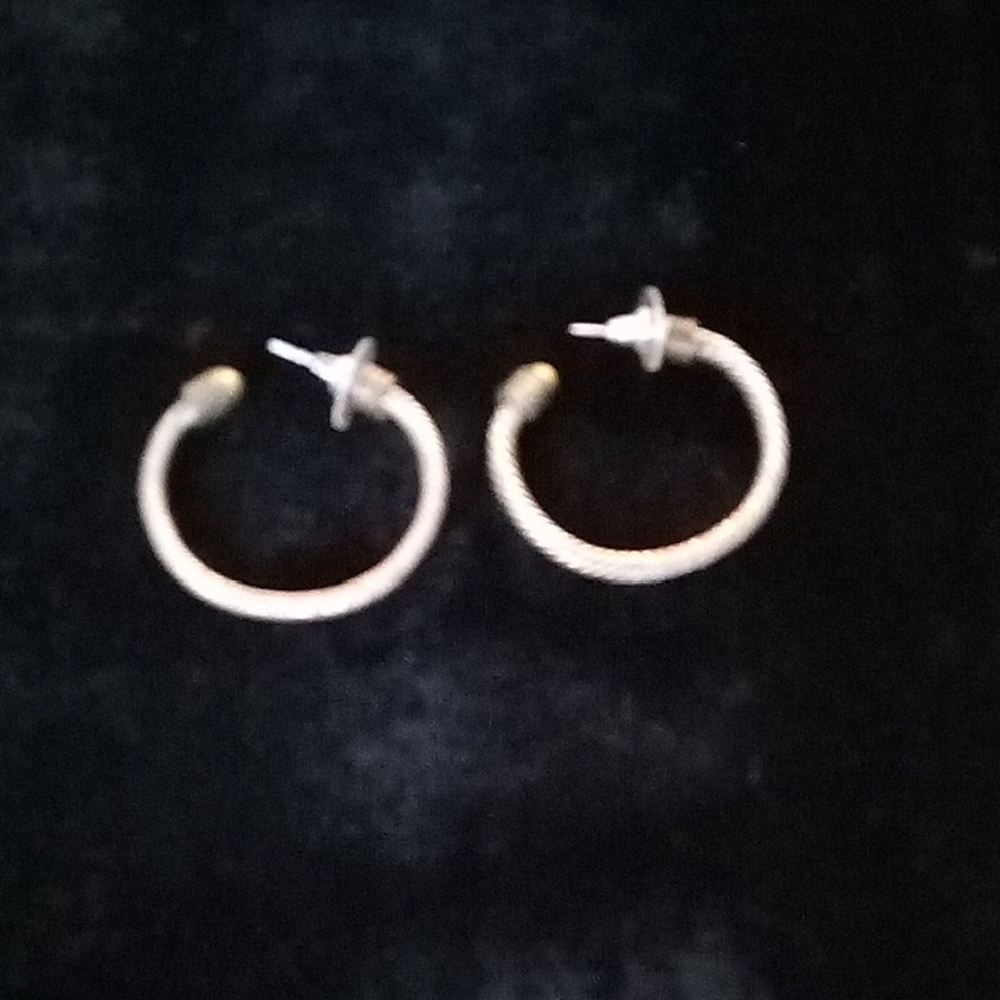 925 Silver With Gold-Tone Textured Hoop Earrings for Women